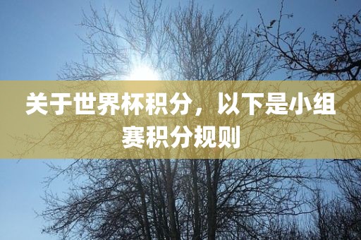 关于世界杯积分,以下是小组赛积分规则