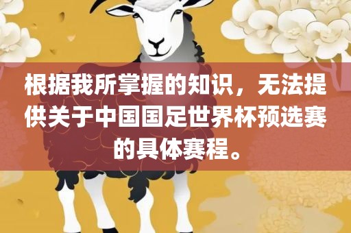 根据我所掌握的知识，无法提供关于中国国足世界杯预选赛的具体赛程。